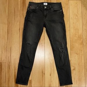 HUDSON Krista Ankle Super Skinny Distressed Black Jeans Holes at Knees/Thigh 28